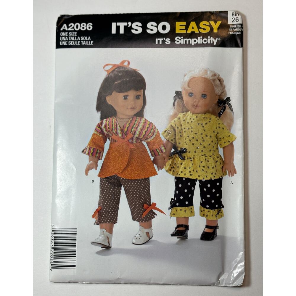 Simplicity 2086 Easy 18" Doll Clothes vn